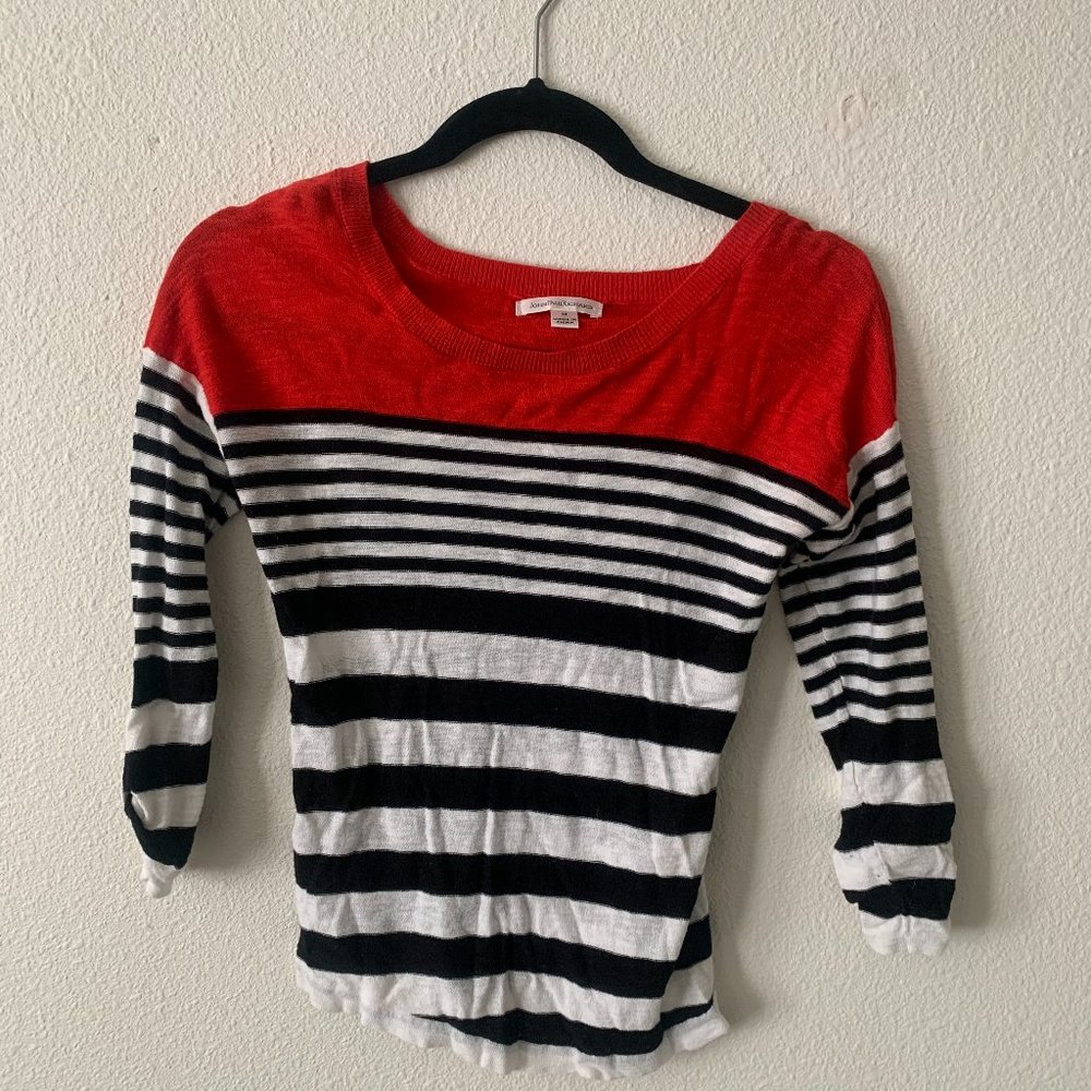 Red, Black, and White Striped Shirt